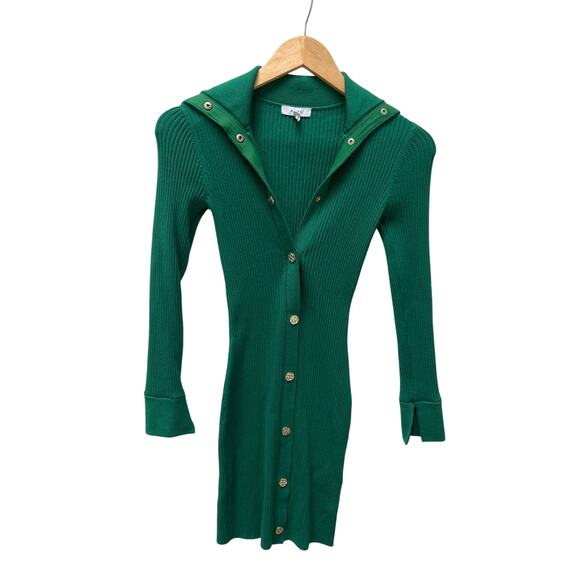 Reiss Dresses & Skirts - REISS Rhiannon Collared Button Front Ribbed Green Mini Dress Size S
